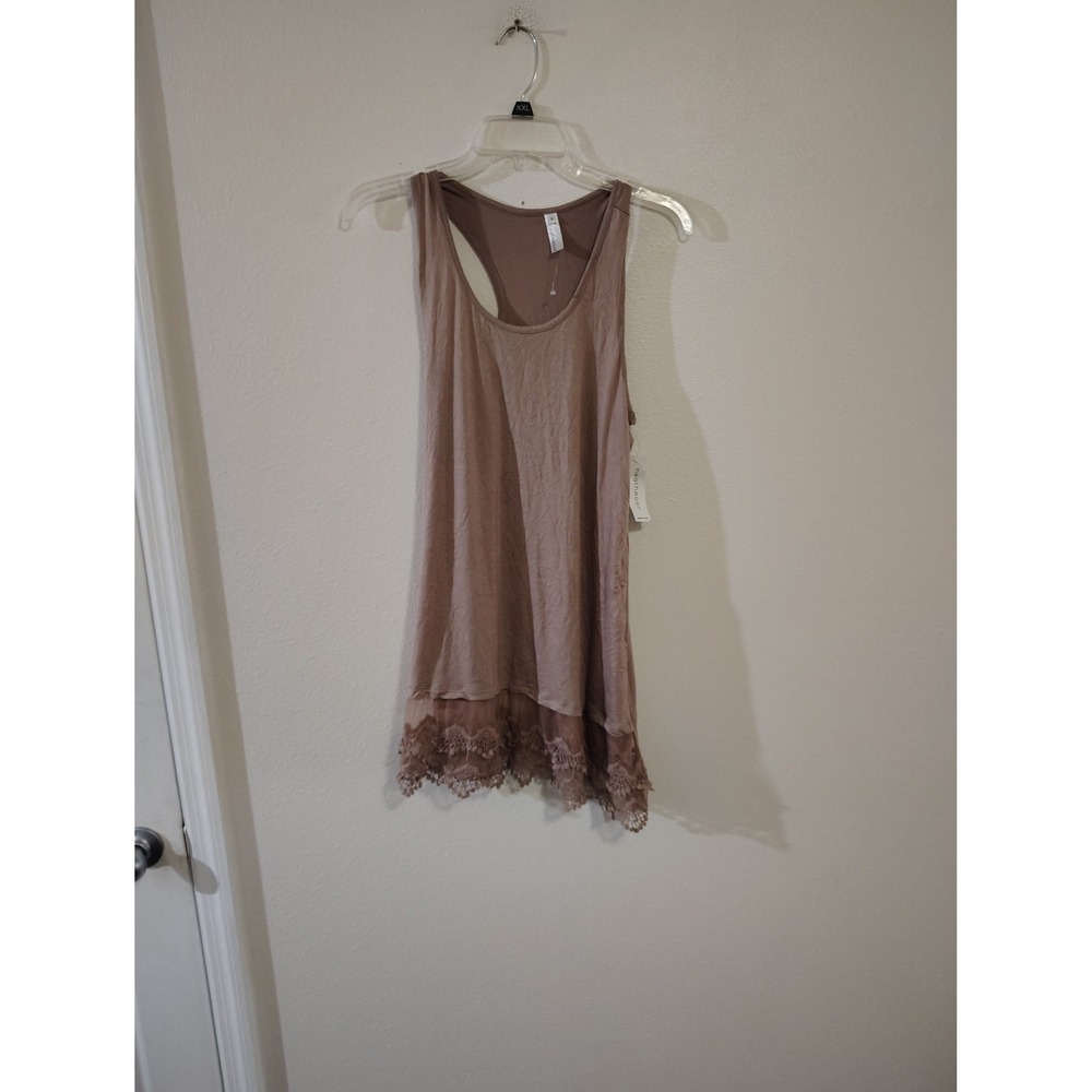 Heathmoor Mauve Taupe Lace Trim Racerback Tank Top Small NWT